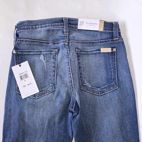 NEW 7 FOR ALL MANKIND SKINNY, DISTRESSED, RIPPED, JEANS SIZE 27. - Picture 3 of 6